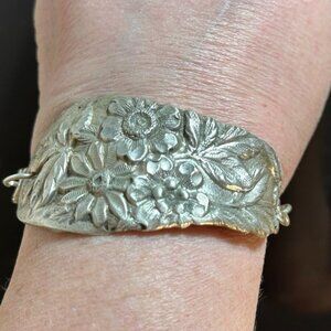 Antique Sterling Silver Cuff Bracelet 925 Victorian Stieff Floral Spoon Gift